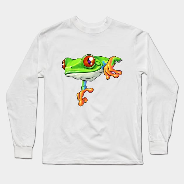 Red Eyed Tree Frog Hanging Out Long Sleeve T-Shirt by RJKpoyp